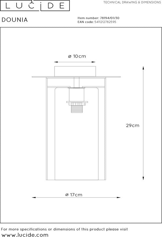 Lucide DOUNIA Plafonnière - Ø 17 cm - E27 - Zwart