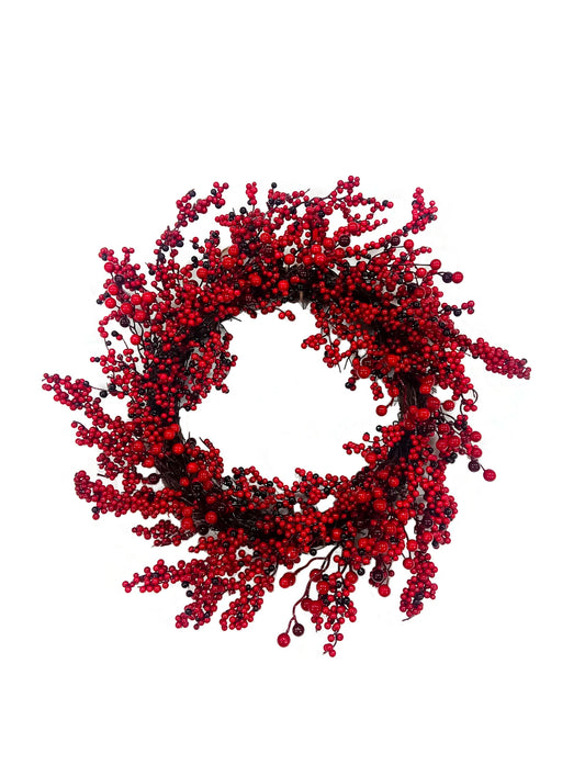 Daisy Darcy - Bessenkrans Tweekleurig - Rotan Basis - 50 cm - Rood