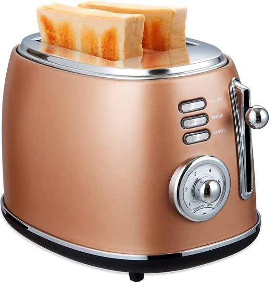 MOA Retro Broodrooster - 6 Warmteniveaus - 2 Extra Brede Sleuven - 850W - Reheat en Ontdooi-functie - Zwart - T3C