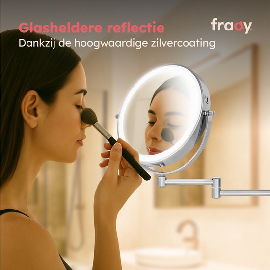 Fraay® Make Up Spiegel met LED Verlichting - 10x Vergroting - Vergrootspiegel met Licht - Oplaadbaar - Scheerspiegel - Badkamerspiegel - Chroom
