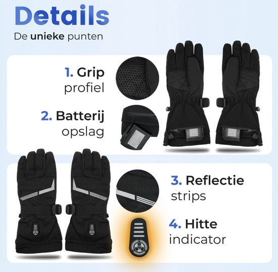 Qualitá® Verwarmde Handschoenen - Handschoenen Verwarmd - Waterafstotende - Elektrische Handschoenen Maat XL - Met Touchscreen Compatibiliteit - Wintersport - Oplaadbaar