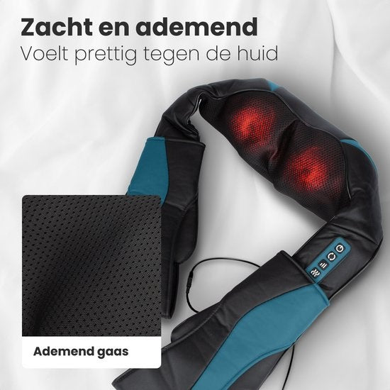 Auronic Shiatsu Massagekussen - Elektrisch Nekmassage Apparaat - Massage Apparaten - Nek en Schouder - Infrarood - Inclusief Draagtas - Zwart/Blauw