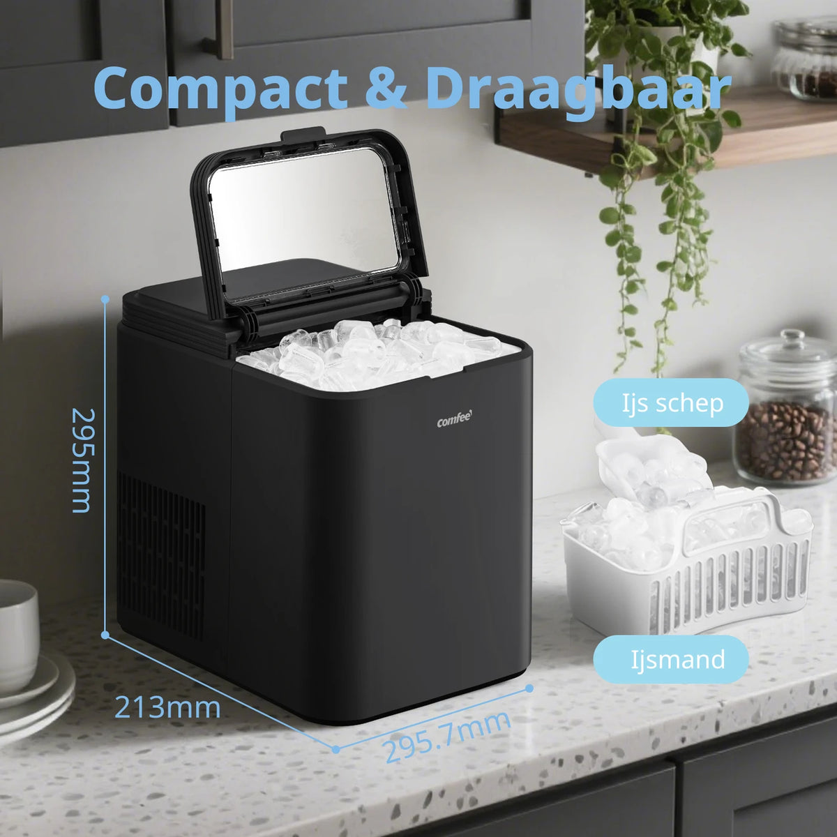 Comfee IJsblokjesmachine RCI12BL1EU - 12 kg ijs per dag - Zelfreinigend - 29,5 x 21,3 x 29,5 cm - Zwart