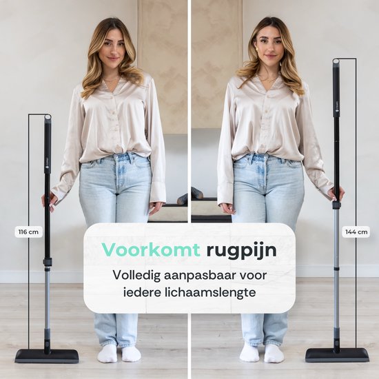 CLEANLY Schrobber en Vloertrekker met Steel - Schoonmaakborstel - Schuurborstel - Schrobber met Steel - Schrobborstel - Luiwagen - Verstelbaar 116-144 cm - Breedte 30,5 cm - Zwart, Grijs