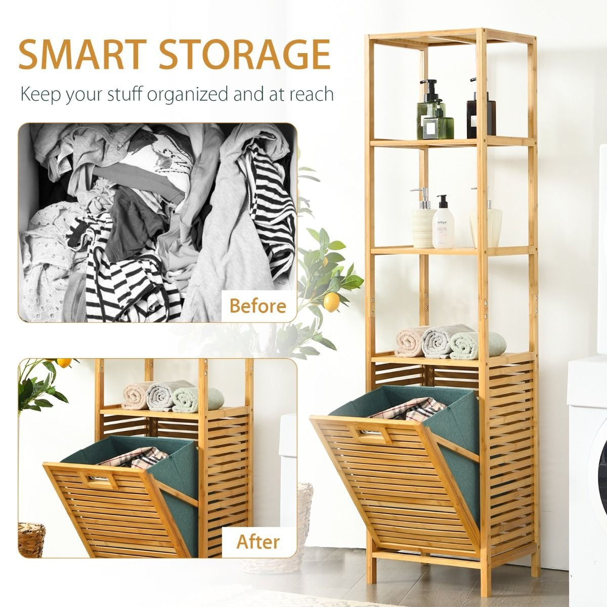 Coast - Badkamerkast - MET Wasmand - Bamboe - 40 x 33 x 160 cm