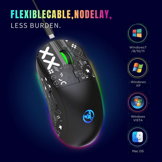 HXSJ T90 2.4G Stille Draadloze Gaming Muis - Bluetooth - Computermuizen - Ultra licht - RGB Verlichting - Zwart