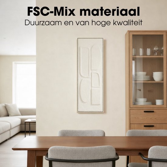 Mica Decorations Wanddecoratie - Wandpaneel Abstracte Kunst 90 x 30 x 3 cm - Woondecoratie voor Woonkamer of Slaapkamer - Off-white