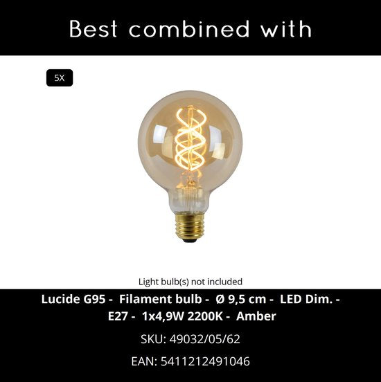 Lucide JULIUS - Hanglamp - 5xE27 - Fumé