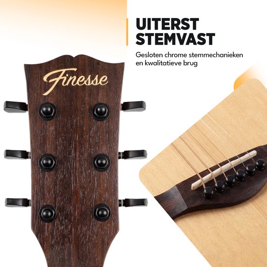 Finesse Elektrische Akoestische Gitaar met Versterker - met Videocursus - 4/4 41 inch - Accessoires - Volwassenen - Kind