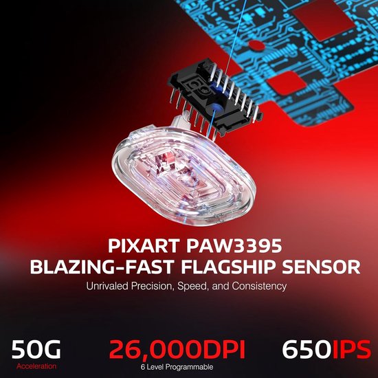 ATTACK SHARK Draadloze Gaming Muis - Bedraad/2.4G/BT5.4 - Lichtgewicht 49G - PAW3395 - 26000DPI - Rood