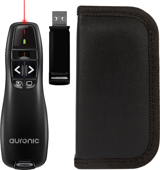 Auronic Presenter - Draadloos - Laser Pointer - Presentatie Klikker - 20 Meter - Incl. Hoes - Zwart