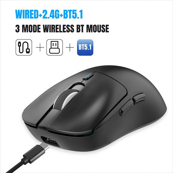 HXSJ T68 - 2.4G Draadloze Gaming Muis - 12000DPI - PAW3311 - FPS/MOBA/MMO - Gaming muizen - Ultra licht - Zwart