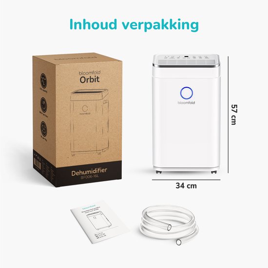 Bloomfold Luchtontvochtiger - 16L per Dag - Incl. Was-droog Functie - Geschikt voor Woonkamer, Slaapkamer, Kelder & Badkamer - Dehumidifier - Wit