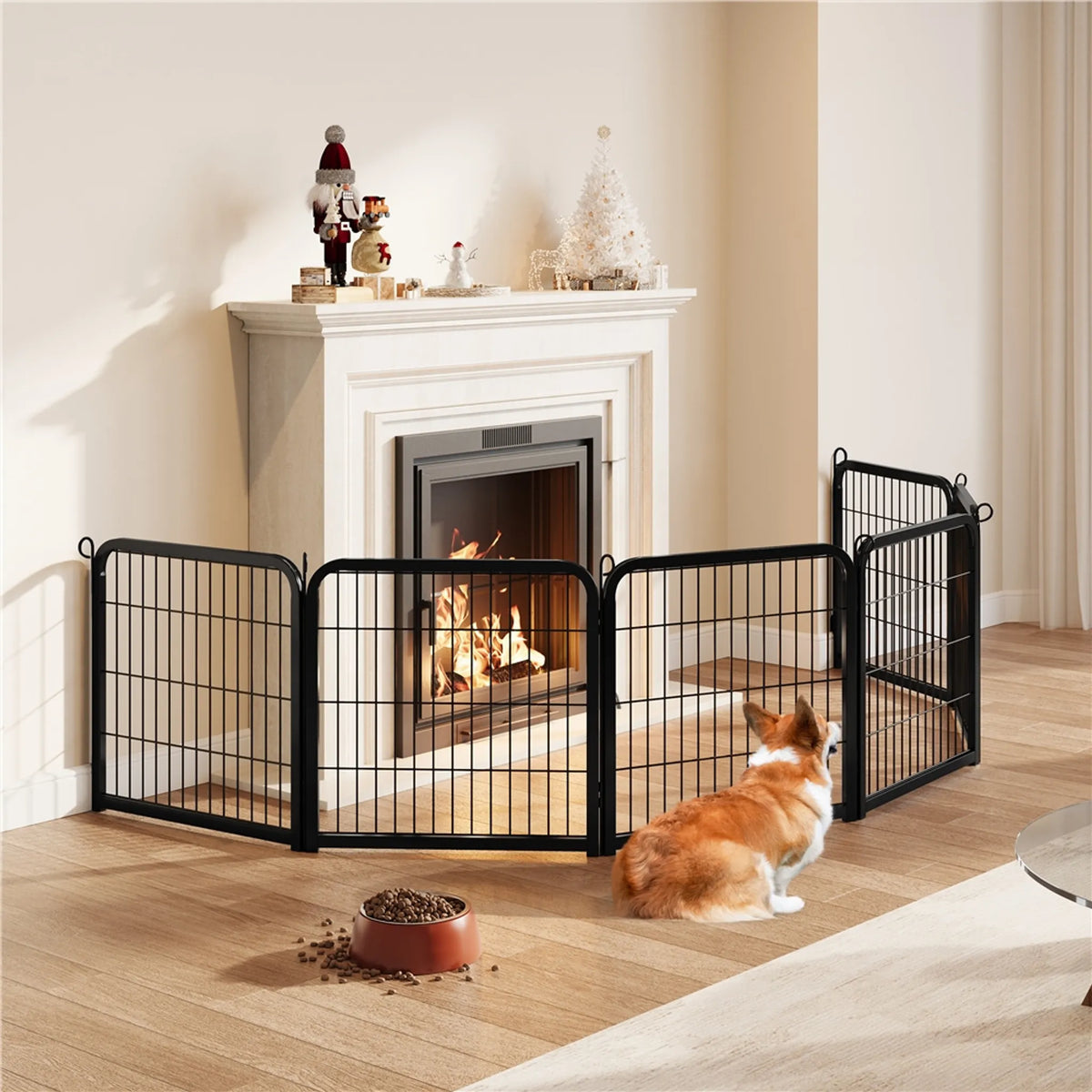 Yaheetech Opvouwbare Hondenren & Puppyren 6-Delig Met Deur En Grondpennen 60,5 cm Hoog – Zwart – Metaal
