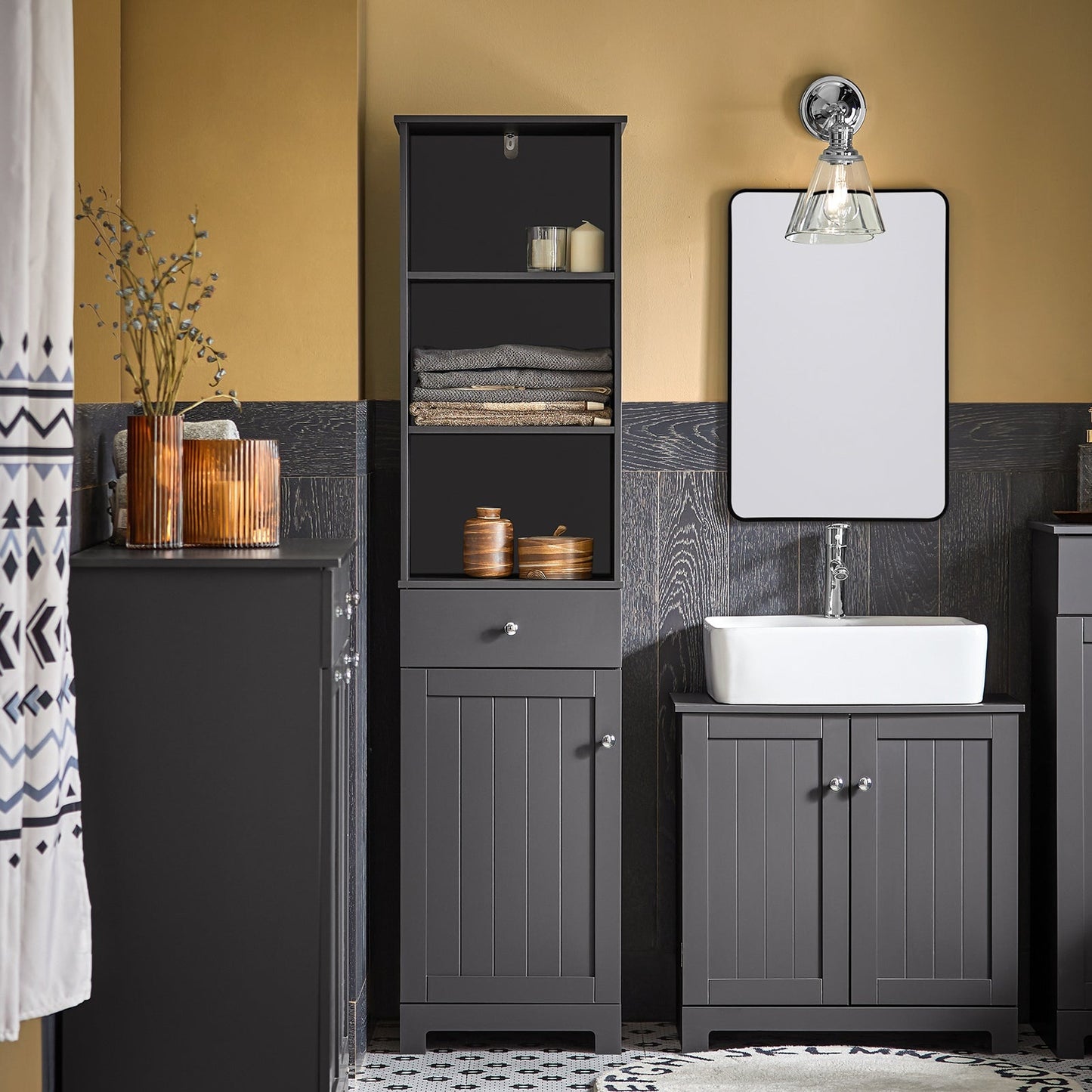 SoBuy Badkamerkast - MDF - Max. 30Kg - 40 x 35 x 161 cm - Donker Grijs