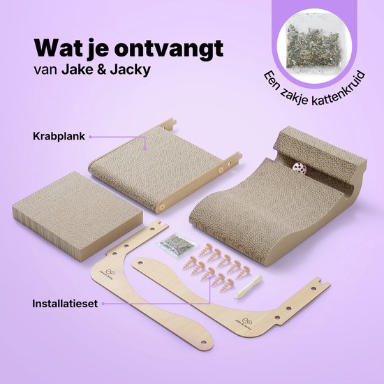 Jake en Jacky Krabkarton voor Katten met Speelballetje - Krabpaal Karton - Krabplank - Krabmand - Krabmeubel - Kartonnen Krabmat - Kattenmand - Kattenbed - 60x26,4x40 cm