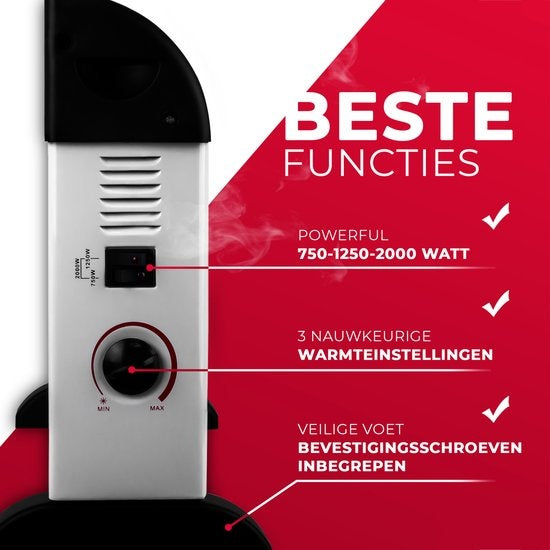 alpina Elektrische Convectorkachel – 3 Warmtestanden & Turbo – 2000 W – 53 x 20 x 38.5 cm – Wit