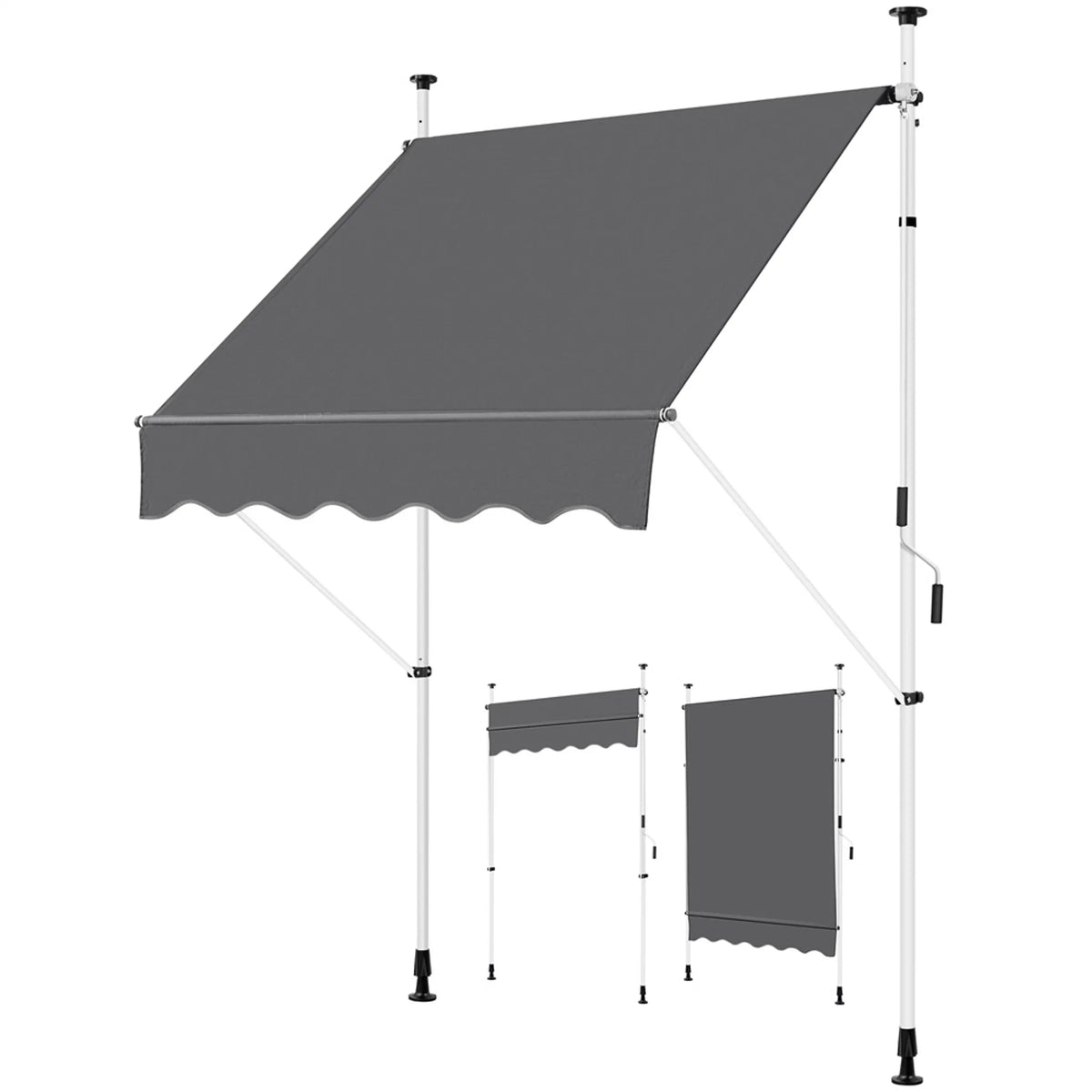 Yaheetech Klemzonnescherm Met Handslinger – Voorzien Van In Hoogte Verstelbare Telescopische Stangen En Waterafstotend Doek En Beschermvoetjes – Voor Balkon En Terras – Donkergrijs Polyester En Metaal – 150 x 180 x 210-300 cm