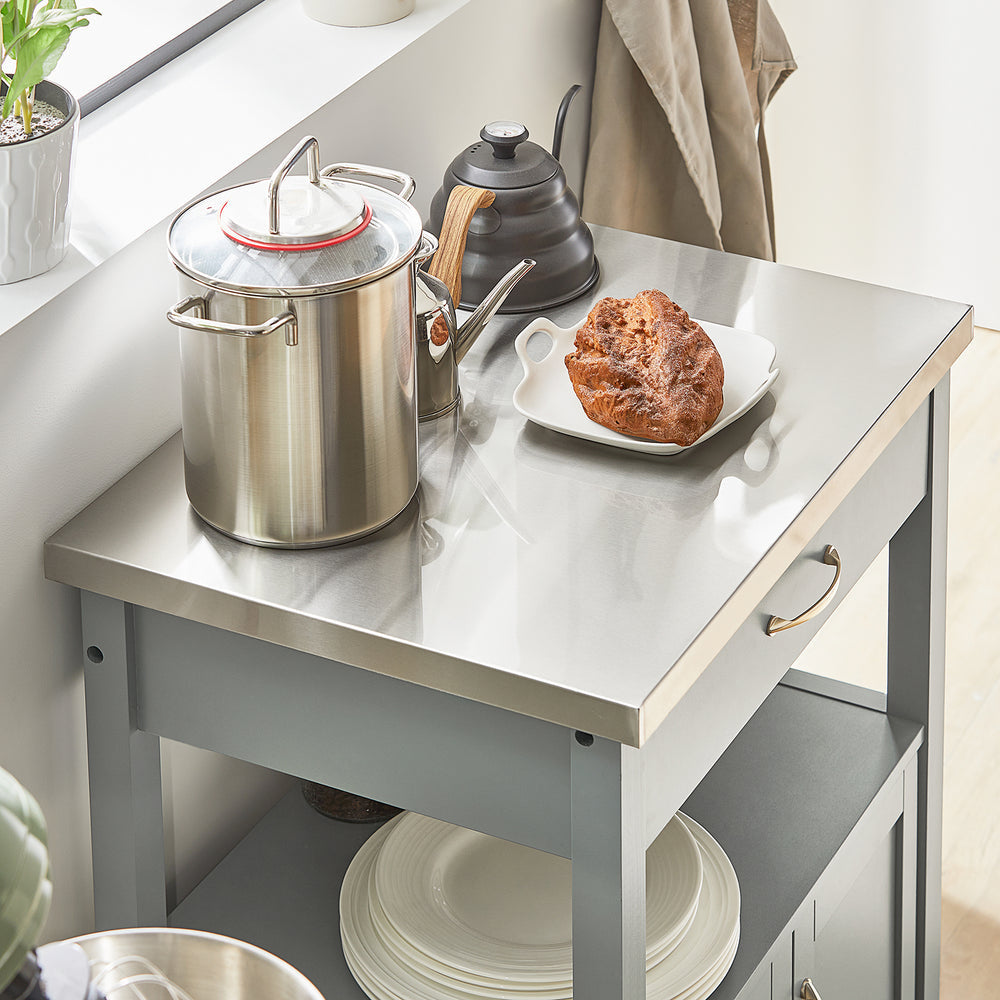 SoBuy Keukenwagen met 1 lade en 2 deuren - Max. 30KG - 60 x 44 x 92 cm - Grijs
