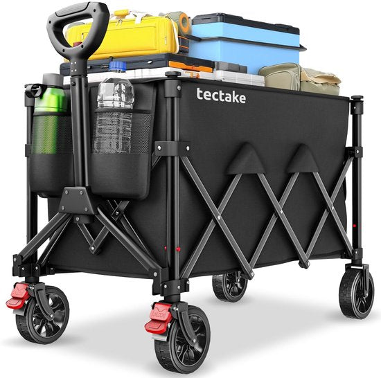 tectake® Bolderkar - Opvouwbaar - 80 kg Draagkracht - Draaibare Massieve wielen met Rem - 45 x 88 x 95 cm - Bolderkarren - Bolderwagen - Met Verstelbare Duwstang - Handkar - Waterafstotende Transportwagen - Met Legplank en Binnenvak