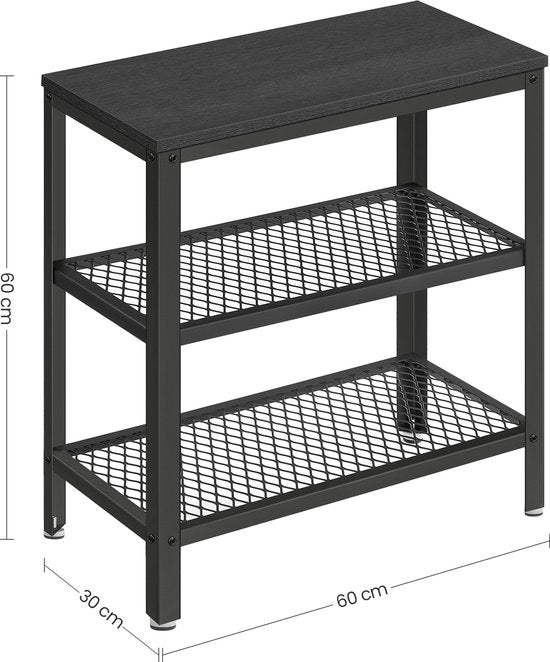 O'DADDY® Wandtafel - Sidetable Industrieel - met 2 gaasplanken - Bijzettafel 60x30x60 cm - Haltafel - kleur zwart / donkergrijs