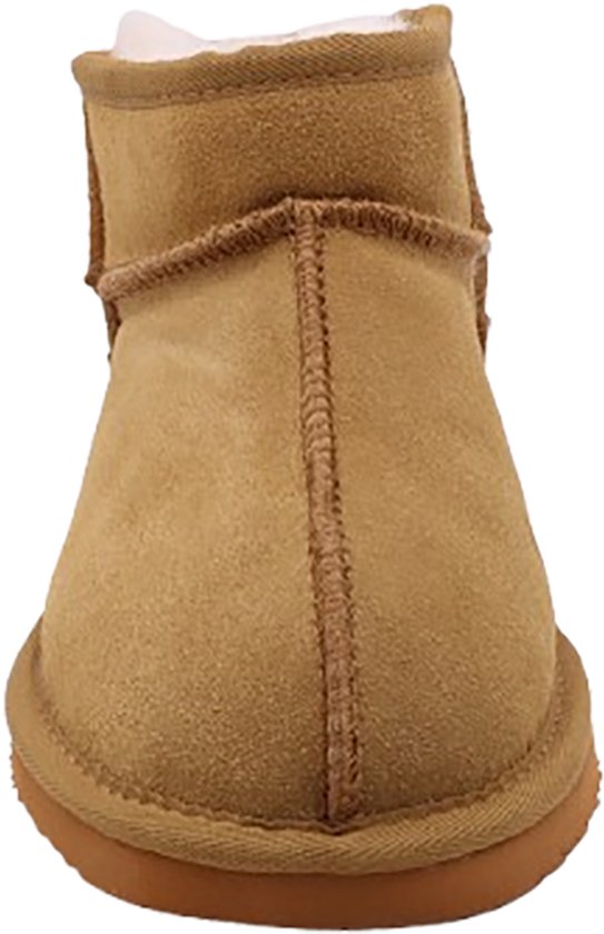 Alpacas Footwear - Dames - Echt suéde korte laarzen met stoere naad - Gevoerd met 100% zachte lamswol - Chestnut - 36