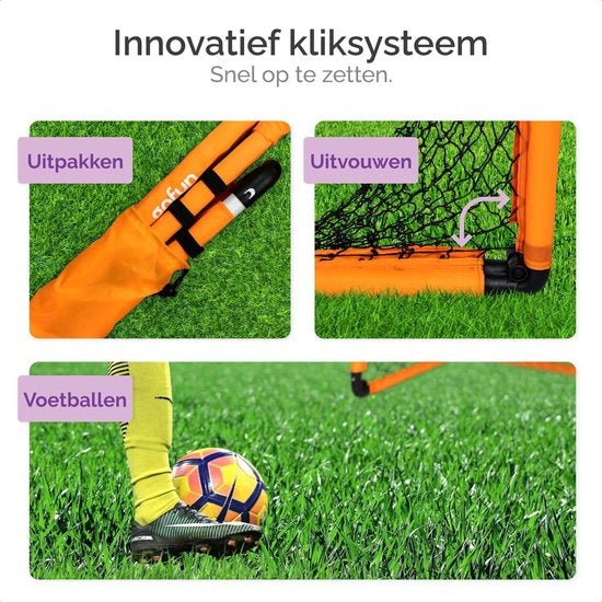 Gofun Voetbaldoel set van 2 – Voetbaldoeltjes – Opvouwbaar – 90 x 60 x 60 cm – Zwart/Oranje