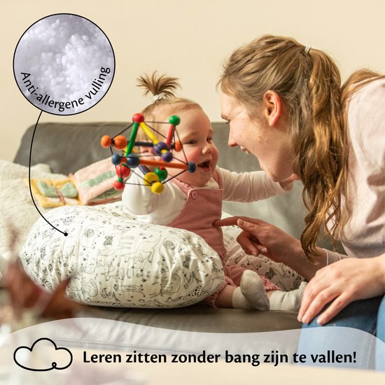 EL-Life Voedingskussen met hoes van 100% katoen - Zwangerschapskussen - Inclusief afneembare en wasbare hoes - Wit met plantjes