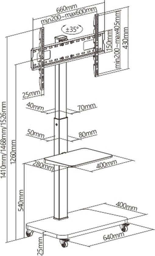 TV standaard verrijdbaar - draaibaar - 37 inch tot 75 inch