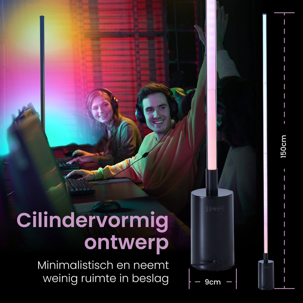 Sensic SL-1 Hoeklamp met Afstandsbediening - RGB & Wit Licht - Smart Vloerlamp - Staande Lamp - App Besturing - Zwart
