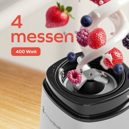 KitchenBrothers Mini Blender - Blender to Go - Smoothie Maker - 2 To-Go Bekers 600 ml - RVS