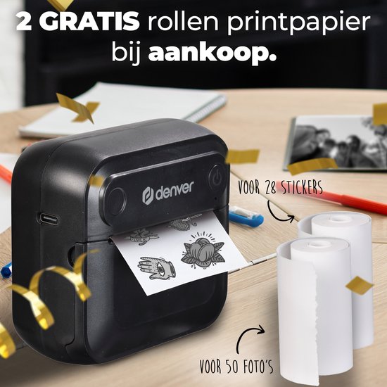 Denver Mini Pocket Printer - Sticker Printer - Thermisch Papier - Bluetooth - Mobiele Fotoprinter - MBP32B