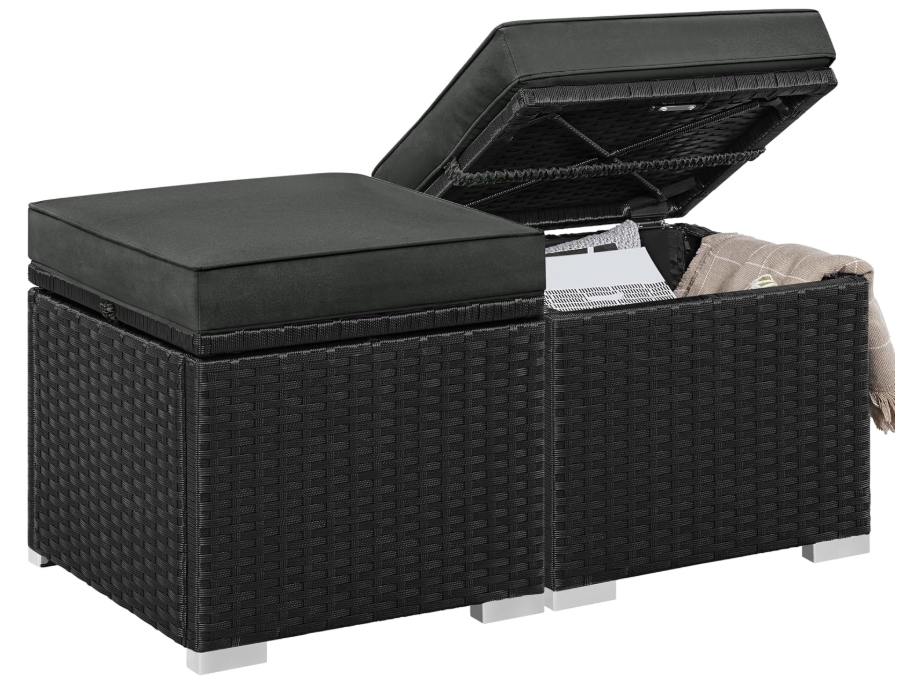 Yaheetech Rotan Poefs Set van 2 Zwart/Grijs 39,4 x 39,4 x 40,6 cm