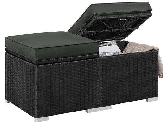 Yaheetech Rotan Poefs Set van 2 Zwart/Grijs 39,4 x 39,4 x 40,6 cm