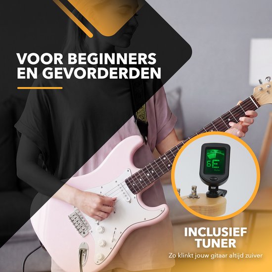 Finesse Elektrische Gitaar met Versterker - met Videocursus - Gitaar - Volwassenen - Kind - Roze