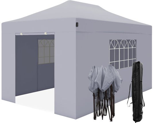 LifeGoods Partytent - Paviljoen - 3x4,5 m - Zijwanden - Easy Up - Opvouwbaar - Waterdicht - Draagtas met Wieltjes - Donkergrijs