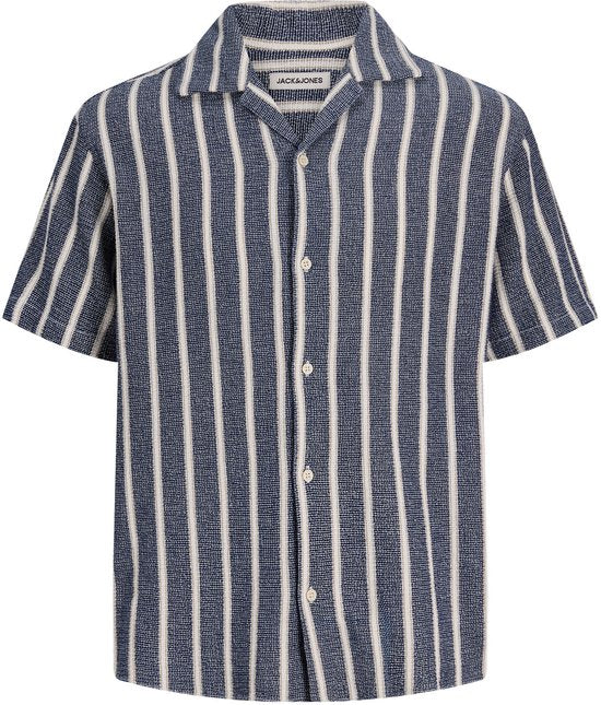 Jack & Jones - Heren Overhemden Coba Stripe Resort Shirt - Blauw - Maat M