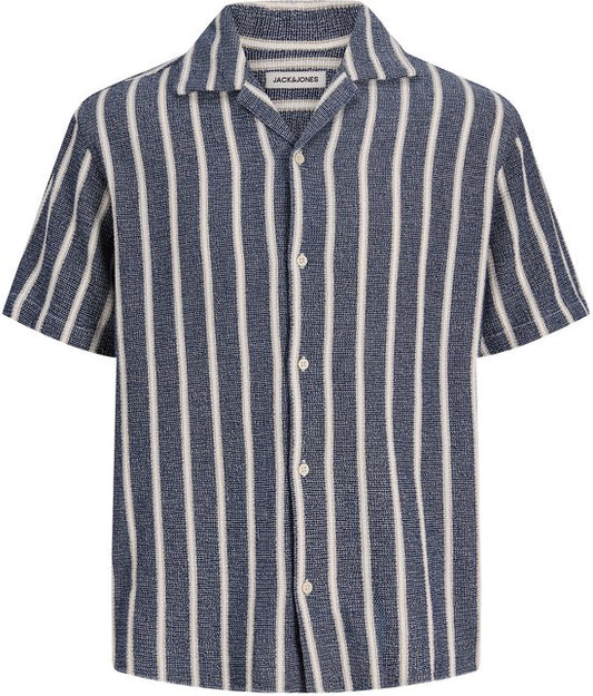 Jack & Jones - Heren Overhemden Coba Stripe Resort Shirt - Blauw - Maat M