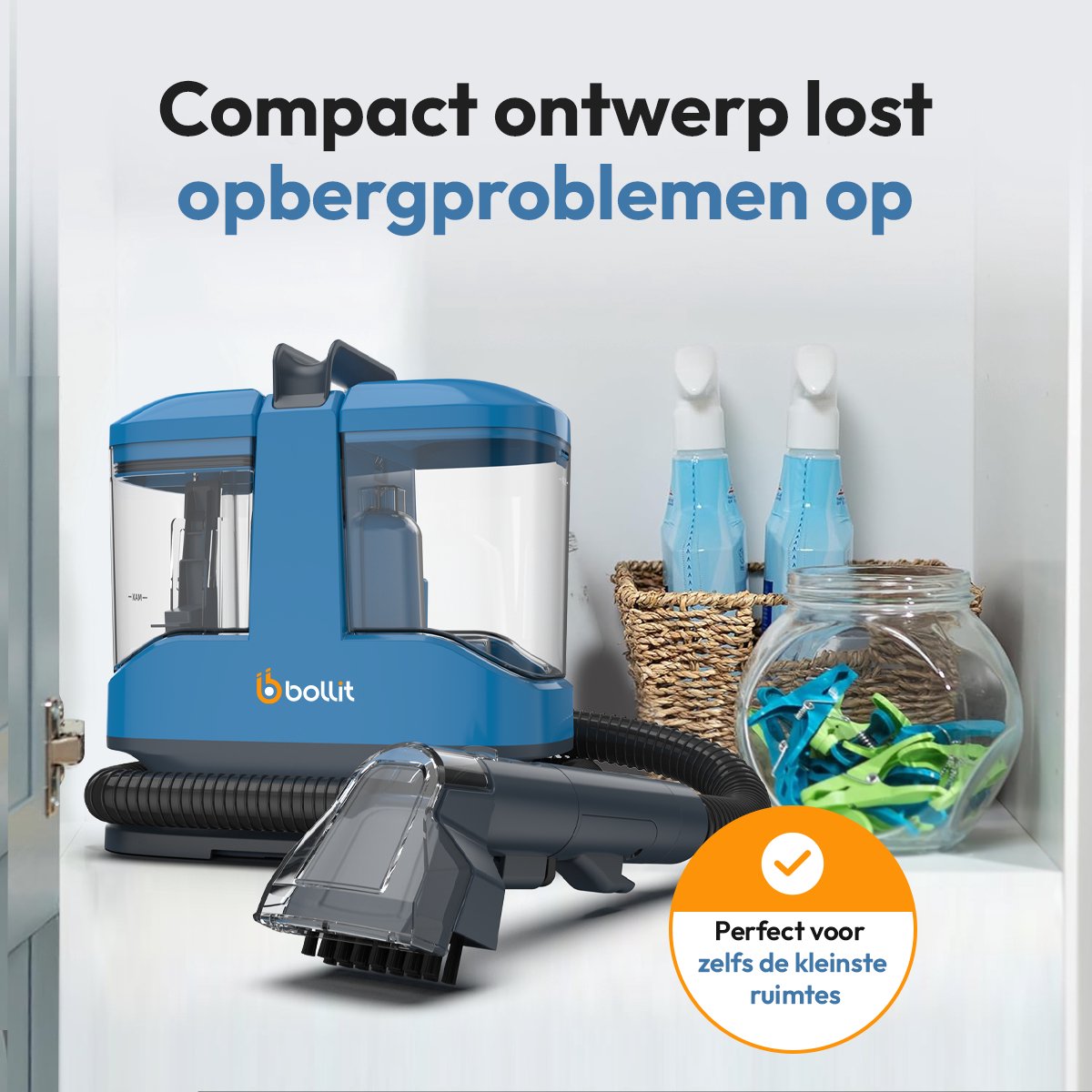 Bollit Compact V2 Vlekkenreiniger - Voor bank en tapijt - 3 opzetstukken - Ceruleumblauw