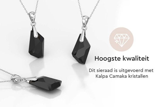 Yolora Dames Ketting met Hanger – Zilver Kleurig 18K Witgoud Verguld – Met Zwart Kalpa Camaka Kristal – Inclusief Luxe Cadeauverpakking – Perfect Moederdag Cadeau