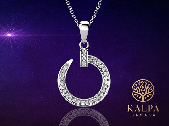 Yolora Dames Ketting met Ronde Hanger - Kalpa Camaka Kristallen - Zilverkleurig - 18K Witgoud Verguld - Vrouwen Collier Zilver - Sieraden - Halsketting - Luxe Giftbox - Geschenkdoos - Cadeau doos - Geschenkverpakking - Mooie Cadeauverpakking