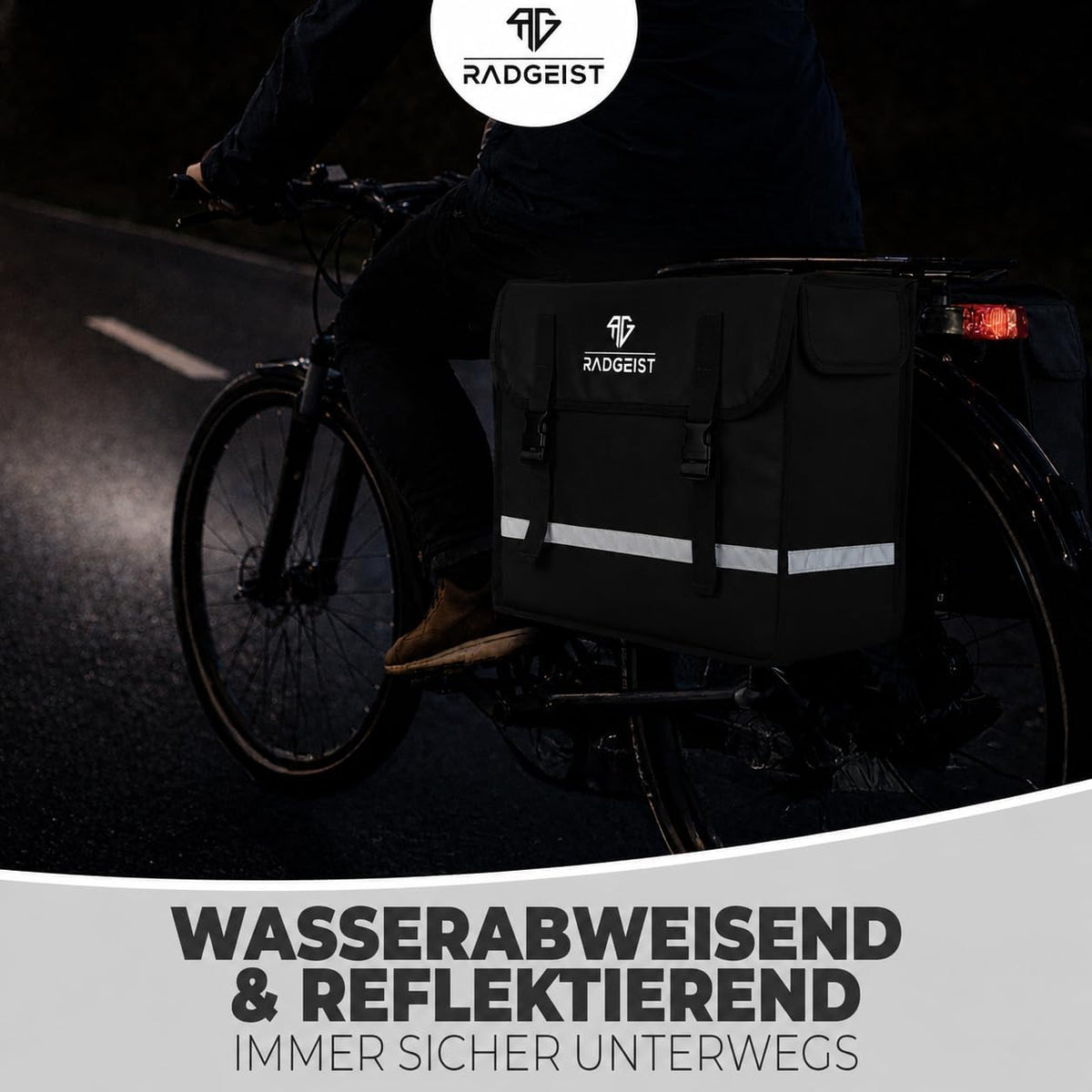 RADGEIST dubbele fietstas voor bagagedrager I dubbele fietstas van waterafstotend materiaal I fietstas fietstas 40L (zwart, 40L)