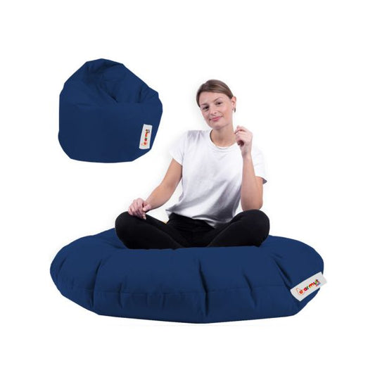 Waterdichte Poef – Donkerblauw – Ø100 cm – Buitenpoef met Kussen – Weerbestendig & Duurzaam