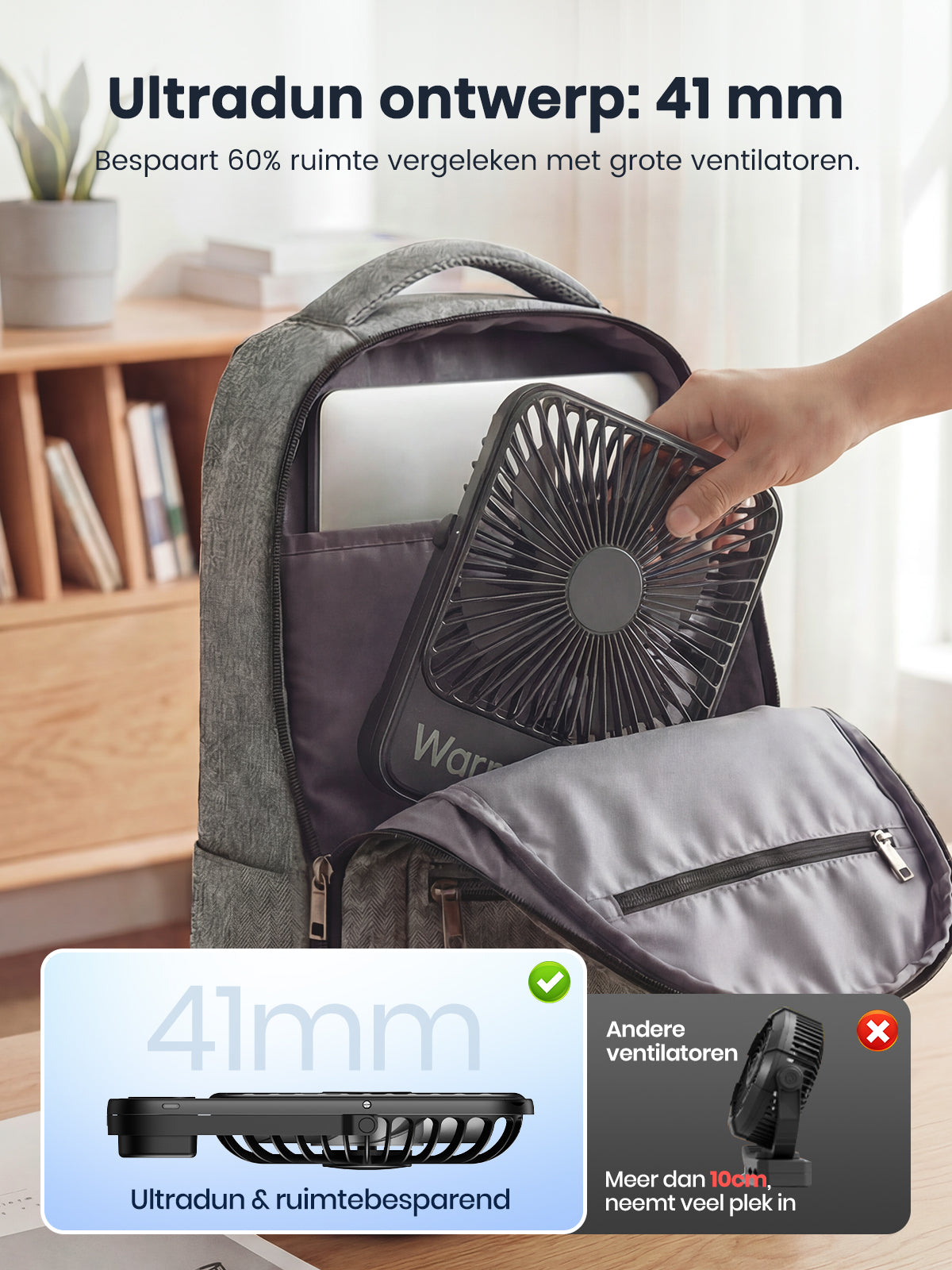 Warmco D3 draagbare ventilator - 7 inch - 10000 mAh