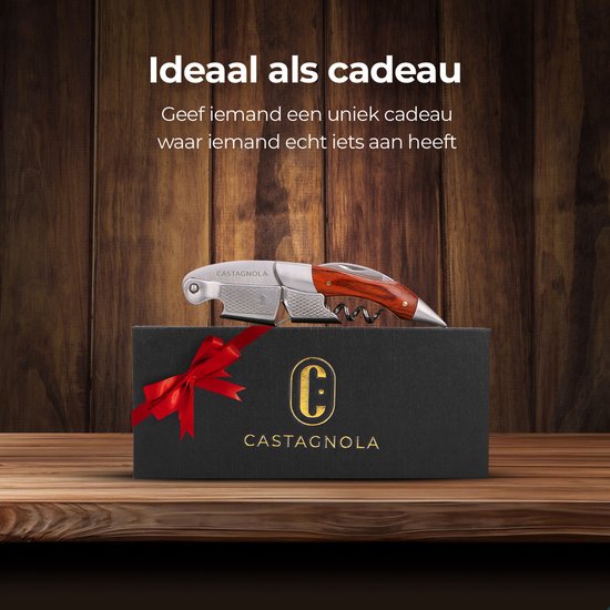 Castagnola Kurkentrekker - Kelnermes - Wijnopener - Wijn opener - Flesopener - Hefboom - Deluxe - Pakka Hout en RVS