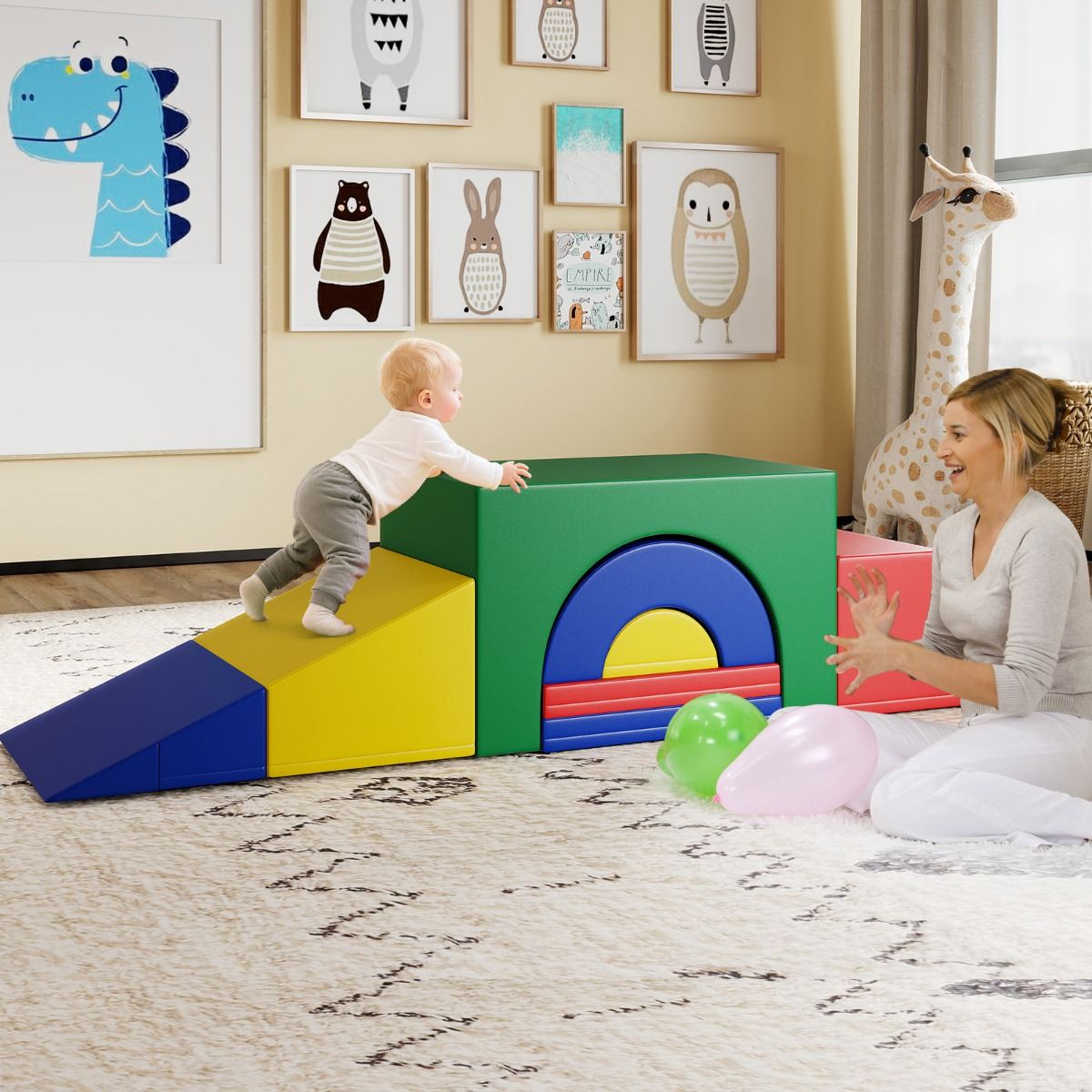 coast 7-delige zachte klimblokset voor peuters – kleurrijke speelgym van PU-leer met schuim, 40×40×25 cm en 60×40×38 cm