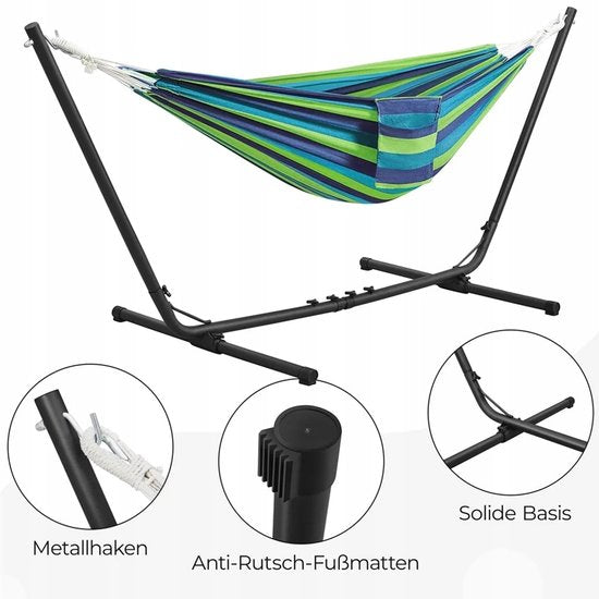 Yaheetech Hangmat met Frame Meerkleurig voor 2-3 Personen, Max 205 kg