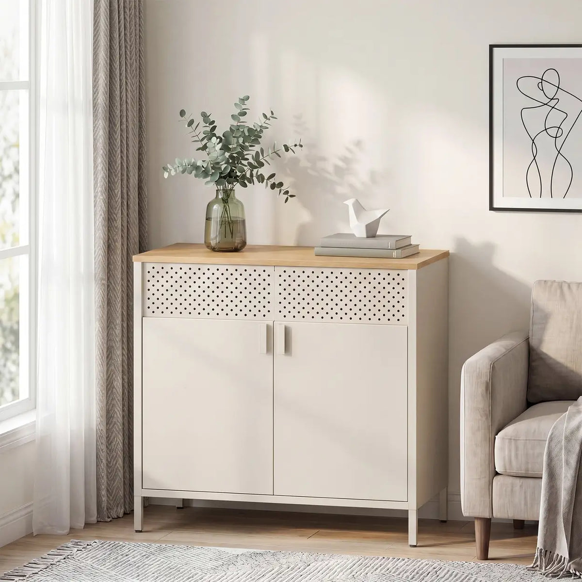 Joyfurnos Ochama Opbergkast met Deur - Verstelbare Plank - 80 x 40 x 76 cm - Beige