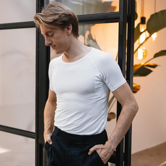 Anti Zweet Shirt - Fibershirts® - Ingenaaide Okselpads- Ondershirt - Wit - Ronde Hals - Heren - Maat XXL