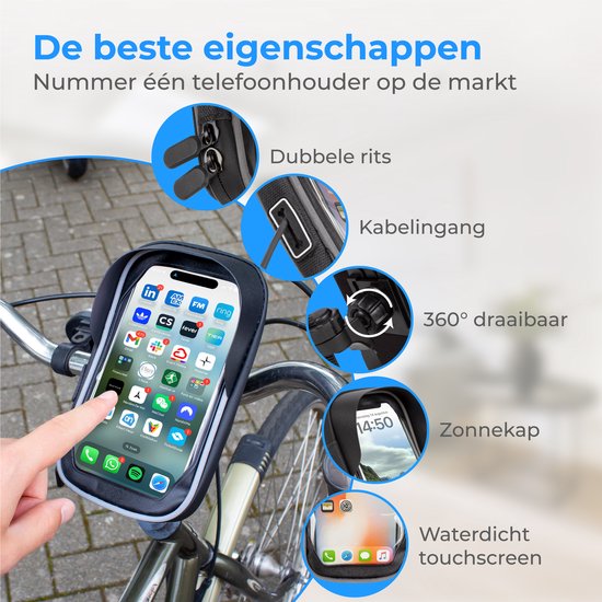 Nuvance - Telefoonhouder Fiets - GSM Houder voor Fiets, Fatbike, Scooter & Motor Stuur - Waterdicht - 360 Graden Rotatie - Fietshouder voor Smartphones